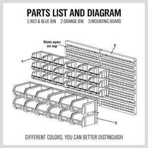 30 Bins Wall Mounted Storage Bin Parts Rack, Wall Mounted Screw Organizer Tool Container for Nuts, Bolts, Screws, Nails, Beads, Buttons, Other Small Parts