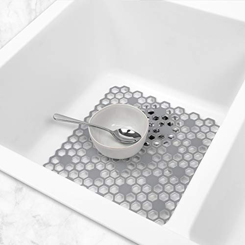 Spectrum Diversified Hexa Raised Feet Quick-Drying, Heavy-Duty Protector with Non-Slip Surface, Small Mat for Dual Sinks, Frost/Gray