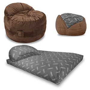 cordaroy's chenille nest bean bag chair, convertible chair folds from chair to bed, as seen on shark tank, espresso, queen
