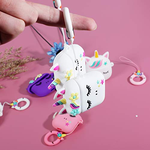 Jowhep Case for AirPod Pro 2019/Pro 2 Gen 2022 Cartoon Cute Silicone Cover with Keychain Fashion Funny Soft Protective Skin for Air Pods Pro Girls Kids Kawaii Shell Cases for AirPods Pro White Unicorn