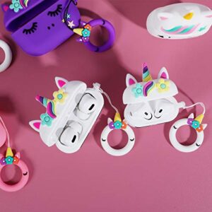 Jowhep Case for AirPod Pro 2019/Pro 2 Gen 2022 Cartoon Cute Silicone Cover with Keychain Fashion Funny Soft Protective Skin for Air Pods Pro Girls Kids Kawaii Shell Cases for AirPods Pro White Unicorn