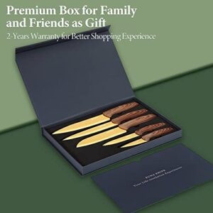 EUNA 5 PCS Chef Knife Set Ultra Sharp Kitchen Knife Set with Sheaths and Gift Box,Premium German Stainless Steel Knives Set for Kitchen with PP Ergonomic Handle (Gold)