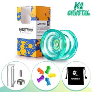 MAGICYOYO K2 Plus Crystal Responsive Yoyo for Kids, Dual Purpose Plastic Yo-yo for Beginner, Replacement Unresponsive Bearing for Intermediate, with Bearing Remover, Bag, 5 Yoyo Strings (Green)