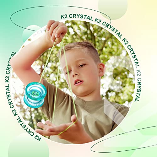 MAGICYOYO K2 Plus Crystal Responsive Yoyo for Kids, Dual Purpose Plastic Yo-yo for Beginner, Replacement Unresponsive Bearing for Intermediate, with Bearing Remover, Bag, 5 Yoyo Strings (Green)