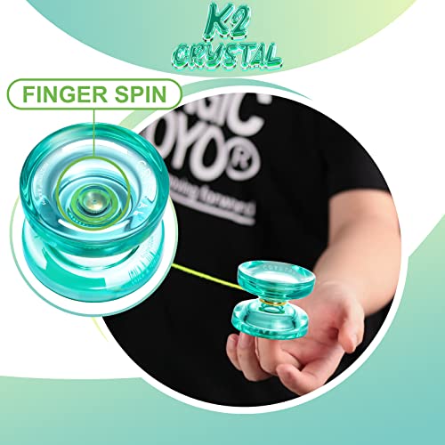 MAGICYOYO K2 Plus Crystal Responsive Yoyo for Kids, Dual Purpose Plastic Yo-yo for Beginner, Replacement Unresponsive Bearing for Intermediate, with Bearing Remover, Bag, 5 Yoyo Strings (Green)