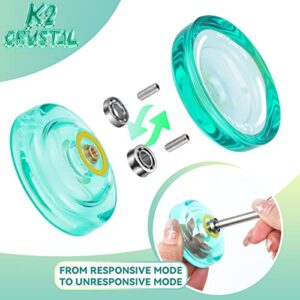 MAGICYOYO K2 Plus Crystal Responsive Yoyo for Kids, Dual Purpose Plastic Yo-yo for Beginner, Replacement Unresponsive Bearing for Intermediate, with Bearing Remover, Bag, 5 Yoyo Strings (Green)