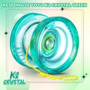 MAGICYOYO K2 Plus Crystal Responsive Yoyo for Kids, Dual Purpose Plastic Yo-yo for Beginner, Replacement Unresponsive Bearing for Intermediate, with Bearing Remover, Bag, 5 Yoyo Strings (Green)