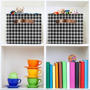 AUUXVA Storage Basket Classic Buffalo Plaid Check Storage Cube Box Durable Canvas Collapsible Toy Basket Organizer Bin with Handles for Shelf Closet Bedroom Home Office