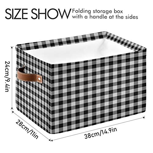 AUUXVA Storage Basket Classic Buffalo Plaid Check Storage Cube Box Durable Canvas Collapsible Toy Basket Organizer Bin with Handles for Shelf Closet Bedroom Home Office