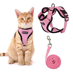 Dooradar Cat Harness and Leash Set, Escape Proof Safe Adjustable Kitten Vest Harnesses for Walking, Easy Control Soft Breathable Mesh Jacket with Reflective Strips for Cats, Pink, XS