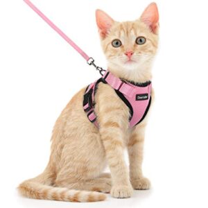 dooradar cat harness and leash set, escape proof safe adjustable kitten vest harnesses for walking, easy control soft breathable mesh jacket with reflective strips for cats, pink, xs