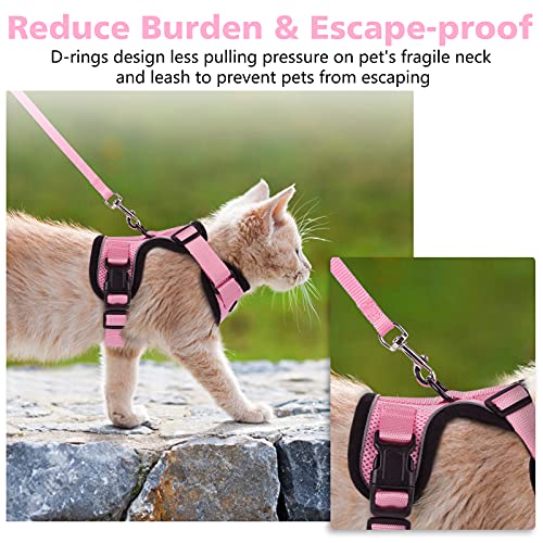 Dooradar Cat Harness and Leash Set, Escape Proof Safe Adjustable Kitten Vest Harnesses for Walking, Easy Control Soft Breathable Mesh Jacket with Reflective Strips for Cats, Pink, XS