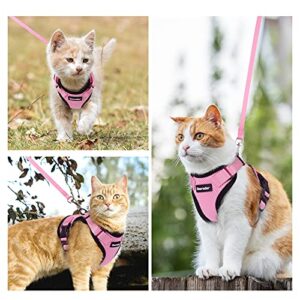 Dooradar Cat Harness and Leash Set, Escape Proof Safe Adjustable Kitten Vest Harnesses for Walking, Easy Control Soft Breathable Mesh Jacket with Reflective Strips for Cats, Pink, XS