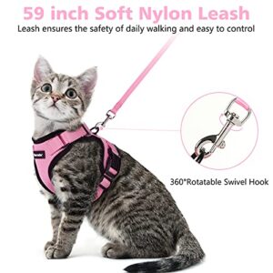 Dooradar Cat Harness and Leash Set, Escape Proof Safe Adjustable Kitten Vest Harnesses for Walking, Easy Control Soft Breathable Mesh Jacket with Reflective Strips for Cats, Pink, XS