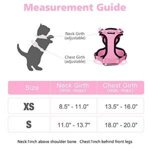 Dooradar Cat Harness and Leash Set, Escape Proof Safe Adjustable Kitten Vest Harnesses for Walking, Easy Control Soft Breathable Mesh Jacket with Reflective Strips for Cats, Pink, XS