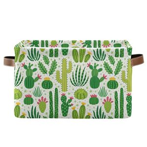 rectangular storage basket storage bin - tropical cactuses floral succulents collapsible storage box with leather handles empty gift baskets organizer for home, bedroom