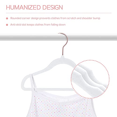 COZYMOOD Velvet Baby Hangers for Closet 50 Pack, Non-Slip Baby Clothes Hangers with 6 Pcs Cute Closet Dividers, Ultra-Thin Small Hangers for Kids Clothes Space Saving Infant & Toddler Hangers, White