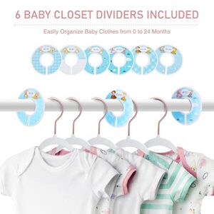 COZYMOOD Velvet Baby Hangers for Closet 50 Pack, Non-Slip Baby Clothes Hangers with 6 Pcs Cute Closet Dividers, Ultra-Thin Small Hangers for Kids Clothes Space Saving Infant & Toddler Hangers, White