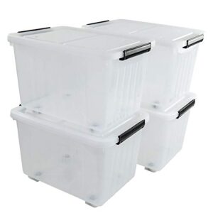 waikhomes set of 4 large plastic storage box with lid, 30 l latching storage box bin, clear
