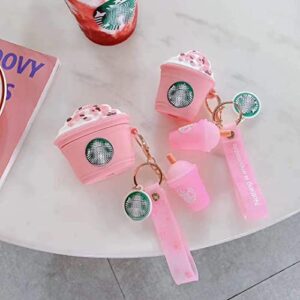 3D Cute Cartoon Funny Kawaii ,Shockproof Protective Soft Silicone Case Designed with Drink Cup Keychain for Apple AirPods 1 & 2 Charging Case (Pink Drink Cup)