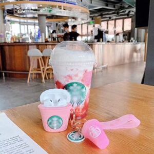 3D Cute Cartoon Funny Kawaii ,Shockproof Protective Soft Silicone Case Designed with Drink Cup Keychain for Apple AirPods 1 & 2 Charging Case (Pink Drink Cup)