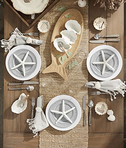 Mud Pie Oyster Shaped DIP Set, 6 1/2" x 4 1/4" | Spoon 5 1/2", White