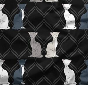 soimoi black cotton canvas fabric quatrefoil cat animal printed craft fabric by the yard 44 inch wide