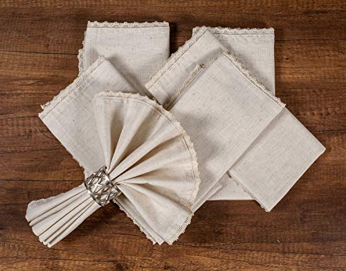 Linen Flax Lace Napkin, Cloth Napkins Lace, Napkins Cloth Washable, Cloth Napkins Set of 12, Flax Linen Napkins, Napkins Cloth, Natural Cloth Napkin, Lace Dinner Napkins - 18x18 Inch - Natural