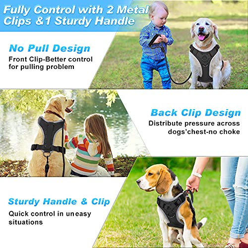 Supet Dog Harness No Pull, Dog Vest Harness with Dog Leash, No Choke Dog Harness Adjustable Reflective Heavy Duty Pet Harness with Easy Control Handle for Small Medium Large Dog