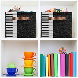 AUUXVA Storage Basket Piano Keyboard Music Note Storage Cube Box Durable Canvas Collapsible Toy Basket Organizer Bin with Handles for Shelf Closet Bedroom Home Office