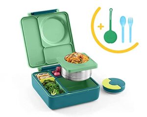 omiebox deluxe bundle set - insulated bento lunch box with thermos plus reusable fork and spoon with case - (meadow)