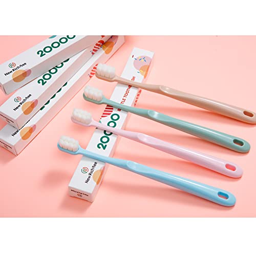 newrichbee [Upgrade Version] 4 Pack Micro Nano Extra Soft Toothbrush for Adult,20000 Bristle Toothbrush,Soft Bristle Toothbrush for Sensitive Teeth or Gum Clean Effectively (Pink&Green&Blue&Flesh)