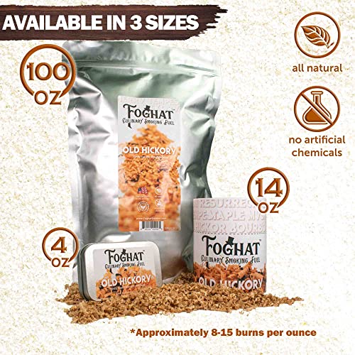 Old Hickory Wood Smoking Chips for Smoking Gun, Glass Cloche or Foghat Cocktail Smoker | Foghat Culinary Smoking Fuel (4oz) | Infuse Bourbon, Cheese, Meats, BBQ, Salt, Butter and More!