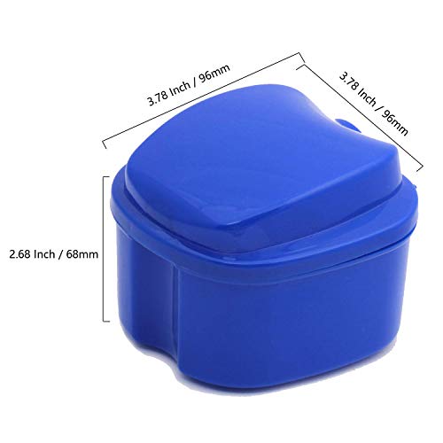 KISEER 2 Pack Denture Bath Case Cup Box Holder Storage Container with Denture Cleaner Brush Strainer Basket for Travel Cleaning (Light Blue and Blue)