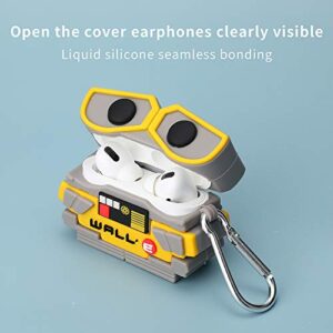 Ahnspiceo Airpod Pro Case,3D Cute Cartoon Wall .E Silicone Cover for Airpods Pro, Accessories Carabiner Protective Case, for Girls Boys Kids Teens (Wall .E Pro)