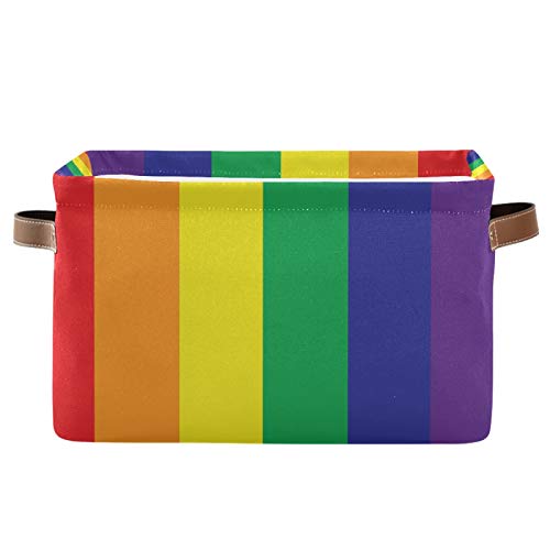 AUUXVA Storage Basket LGBT Pride Rainbow Stripe Storage Cube Box Durable Canvas Collapsible Toy Basket Organizer Bin with Handles for Shelf Closet Bedroom Home Office