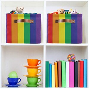 AUUXVA Storage Basket LGBT Pride Rainbow Stripe Storage Cube Box Durable Canvas Collapsible Toy Basket Organizer Bin with Handles for Shelf Closet Bedroom Home Office