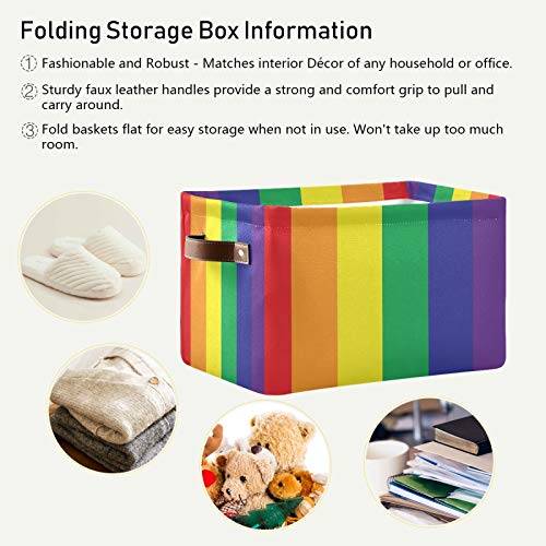 AUUXVA Storage Basket LGBT Pride Rainbow Stripe Storage Cube Box Durable Canvas Collapsible Toy Basket Organizer Bin with Handles for Shelf Closet Bedroom Home Office