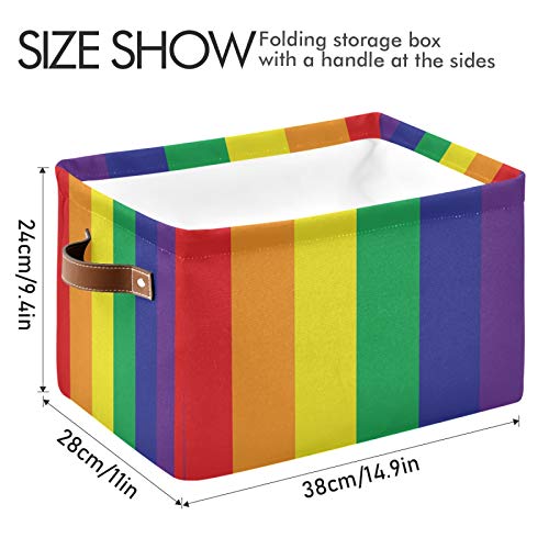 AUUXVA Storage Basket LGBT Pride Rainbow Stripe Storage Cube Box Durable Canvas Collapsible Toy Basket Organizer Bin with Handles for Shelf Closet Bedroom Home Office