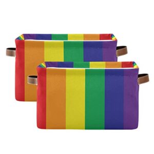 AUUXVA Storage Basket LGBT Pride Rainbow Stripe Storage Cube Box Durable Canvas Collapsible Toy Basket Organizer Bin with Handles for Shelf Closet Bedroom Home Office