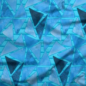 Soimoi Blue Cotton Canvas Fabric Facets Triangle Geometric Printed Fabric 1 Yard 58 Inch Wide