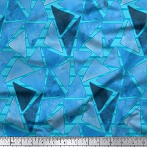 Soimoi Blue Cotton Canvas Fabric Facets Triangle Geometric Printed Fabric 1 Yard 58 Inch Wide