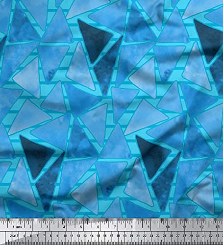 Soimoi Blue Cotton Canvas Fabric Facets Triangle Geometric Printed Fabric 1 Yard 58 Inch Wide