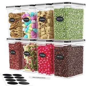 dwËllza kitchen airtight food storage container set - 8 pieces 1.4l - plastic bpa free kitchen pantry storage containers - dishwasher safe - include 8 labels - keeps food fresh & dry