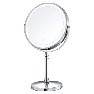 amztolife 8" lighted makeup mirror, 10x makeup mirror with lights, double sided dimmable magnifying mirror with light, rechargeable and brightness adjustable, cordless vanity mirror with lights