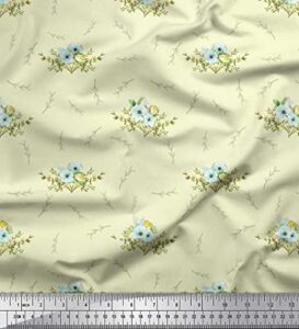 soimoi yellow cotton canvas fabric leaves & anemone floral fabric prints by yard 44 inch wide