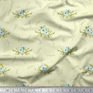 Soimoi Yellow Cotton Canvas Fabric Leaves & Anemone Floral Fabric Prints by Yard 44 Inch Wide