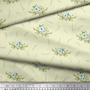 Soimoi Yellow Cotton Canvas Fabric Leaves & Anemone Floral Fabric Prints by Yard 44 Inch Wide