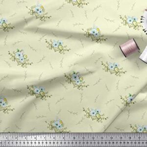 Soimoi Yellow Cotton Canvas Fabric Leaves & Anemone Floral Fabric Prints by Yard 44 Inch Wide
