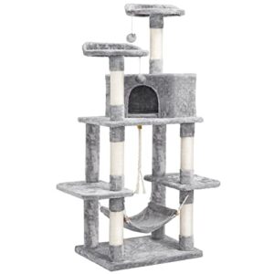 topeakmart multi-level cat tree cat tower, 59''h activity center tower stand furniture with scratching posts, plush perch & hammock
